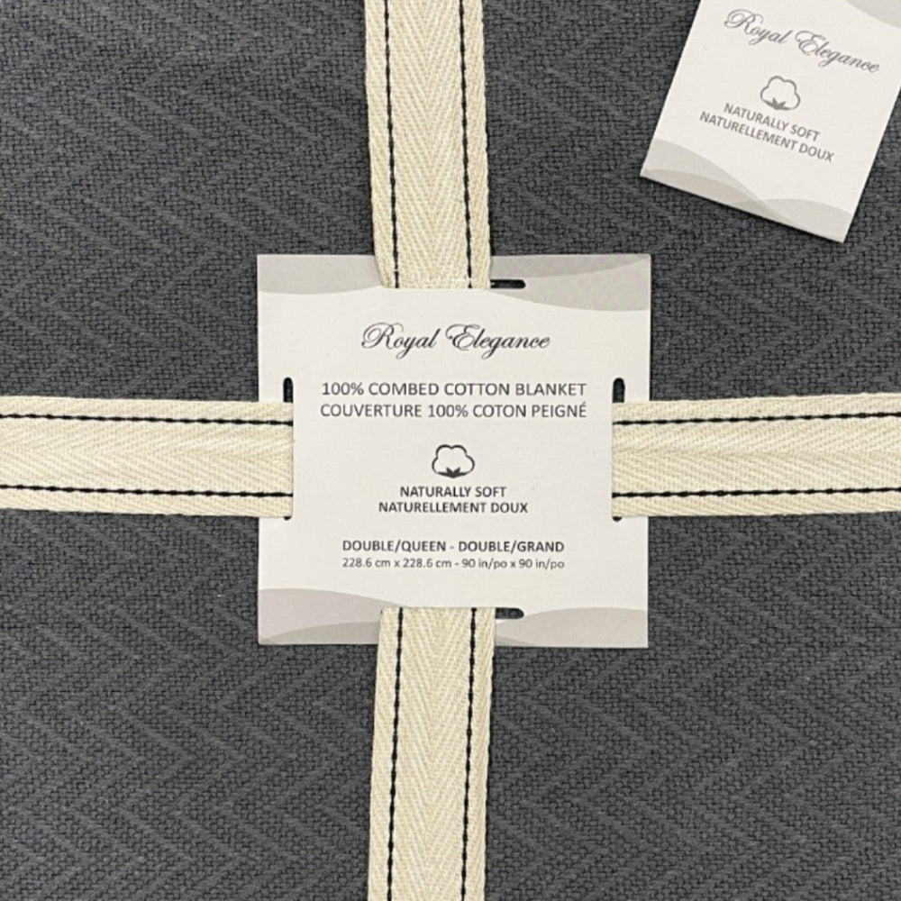 100% Cotton Herringbone Grey Blanket