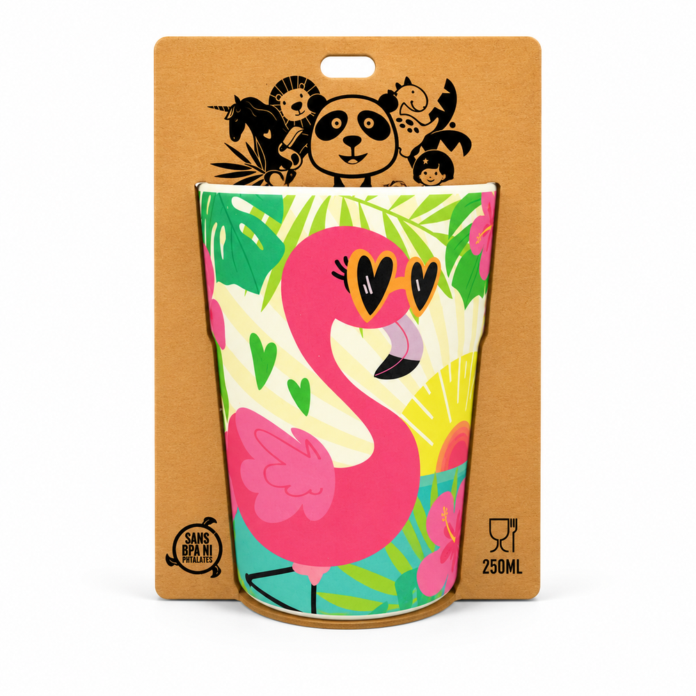 Gobelet en Bambou Pour Enfants Flamants Roses