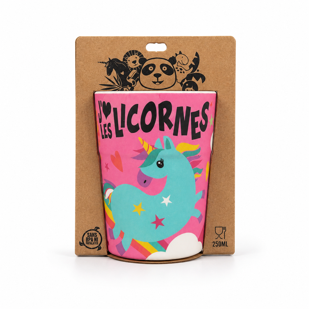 Gobelet en Bambou Pour Enfants J'♥ les Licornes