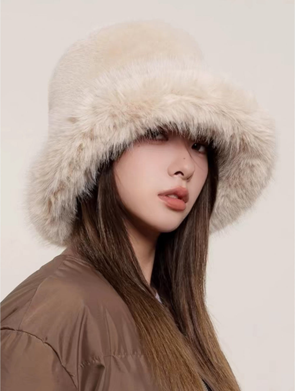 Grand Solid Beige Fuzzy Hat with Brim