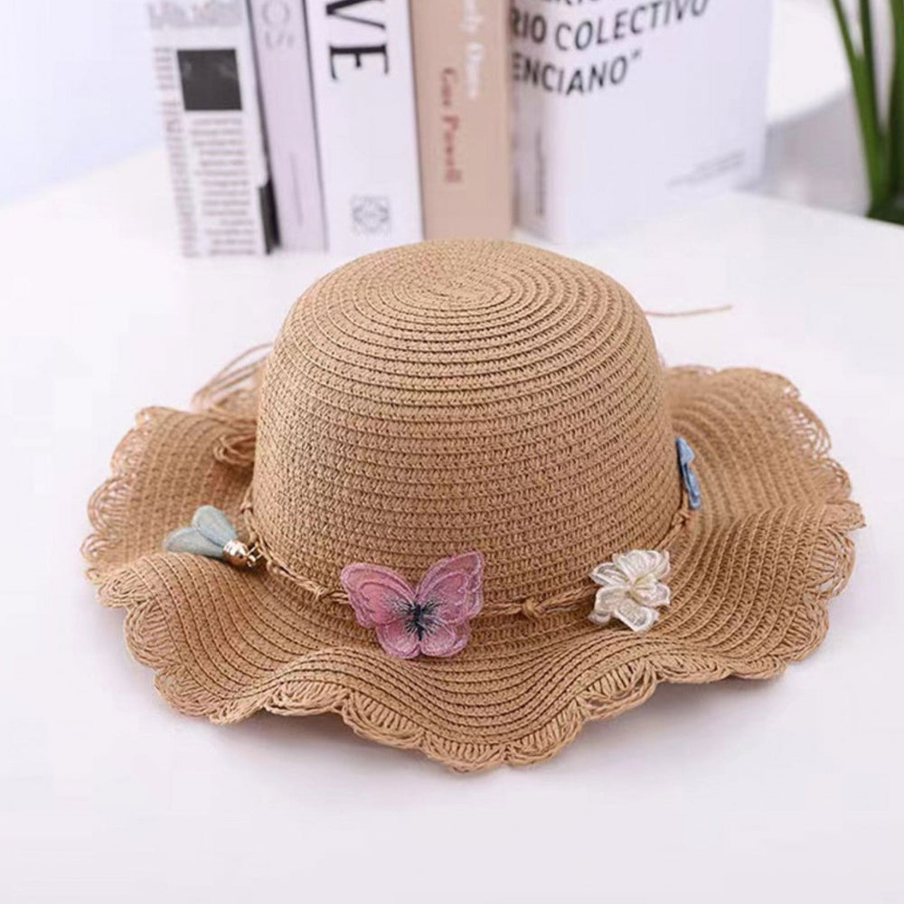 Grand- Kid's Crochet Butterfly Sun Hat Khaki