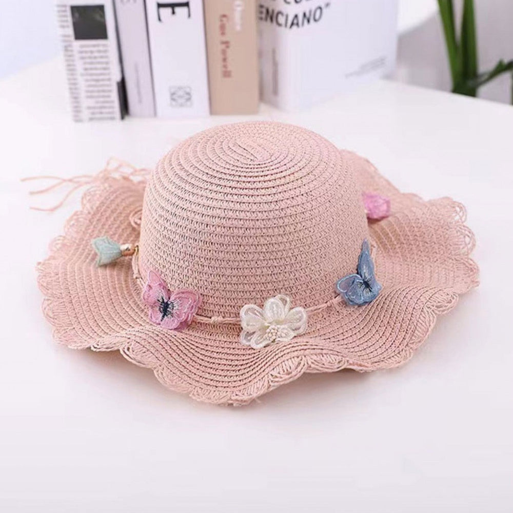 Grand- Kid's Crochet Butterfly Sun Hat Pink