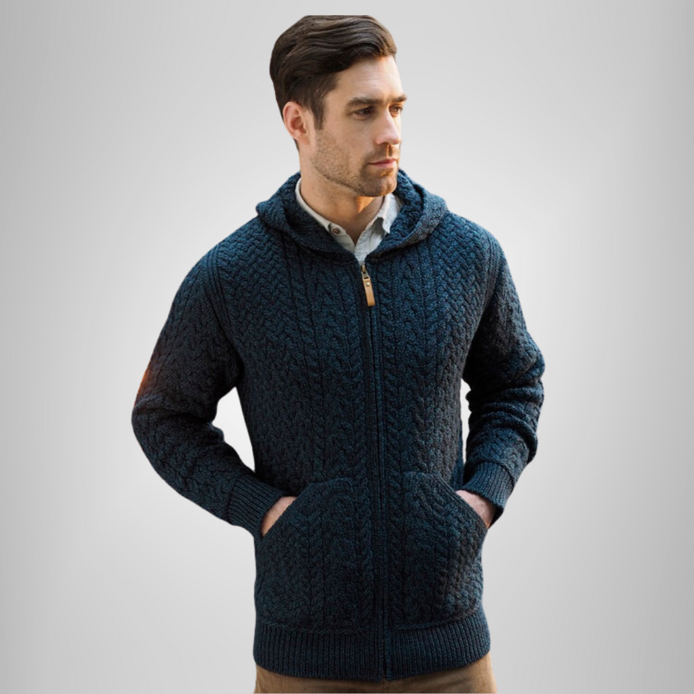 Aran Irish Men's Hooded Zip Cardigan - Sherwood (HD4821)