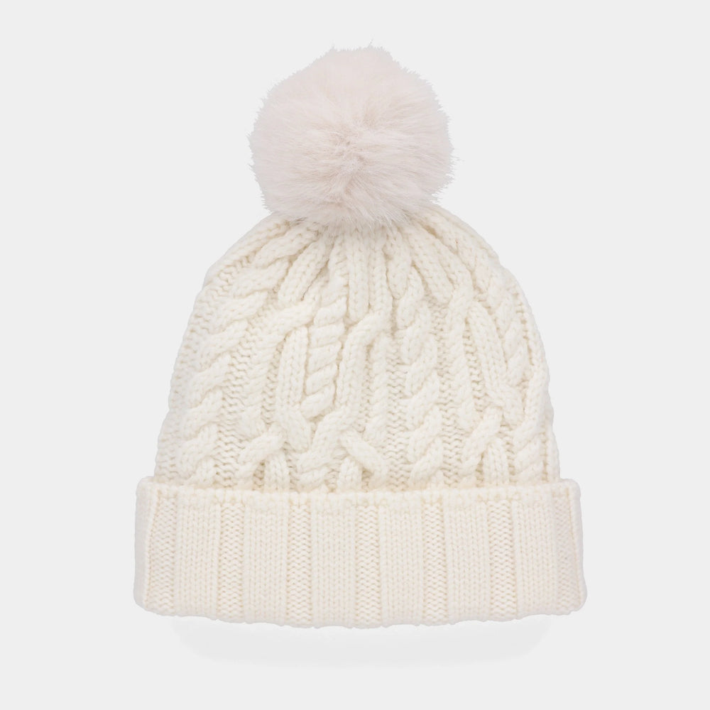 Tilley Pom Pom Cable Beanie Off White