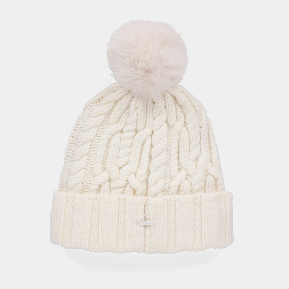Tilley Pom Pom Cable Beanie Off White