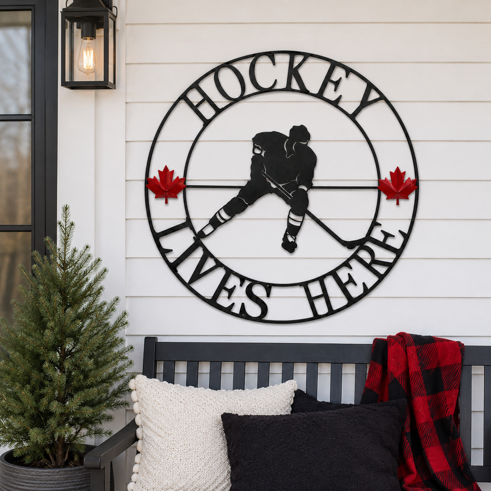 Metal Hockey Lives Here Wall Decor