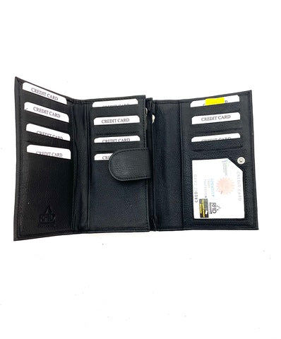 100% Indian Leather Black Rfid Ladies Wallet (L-1626)