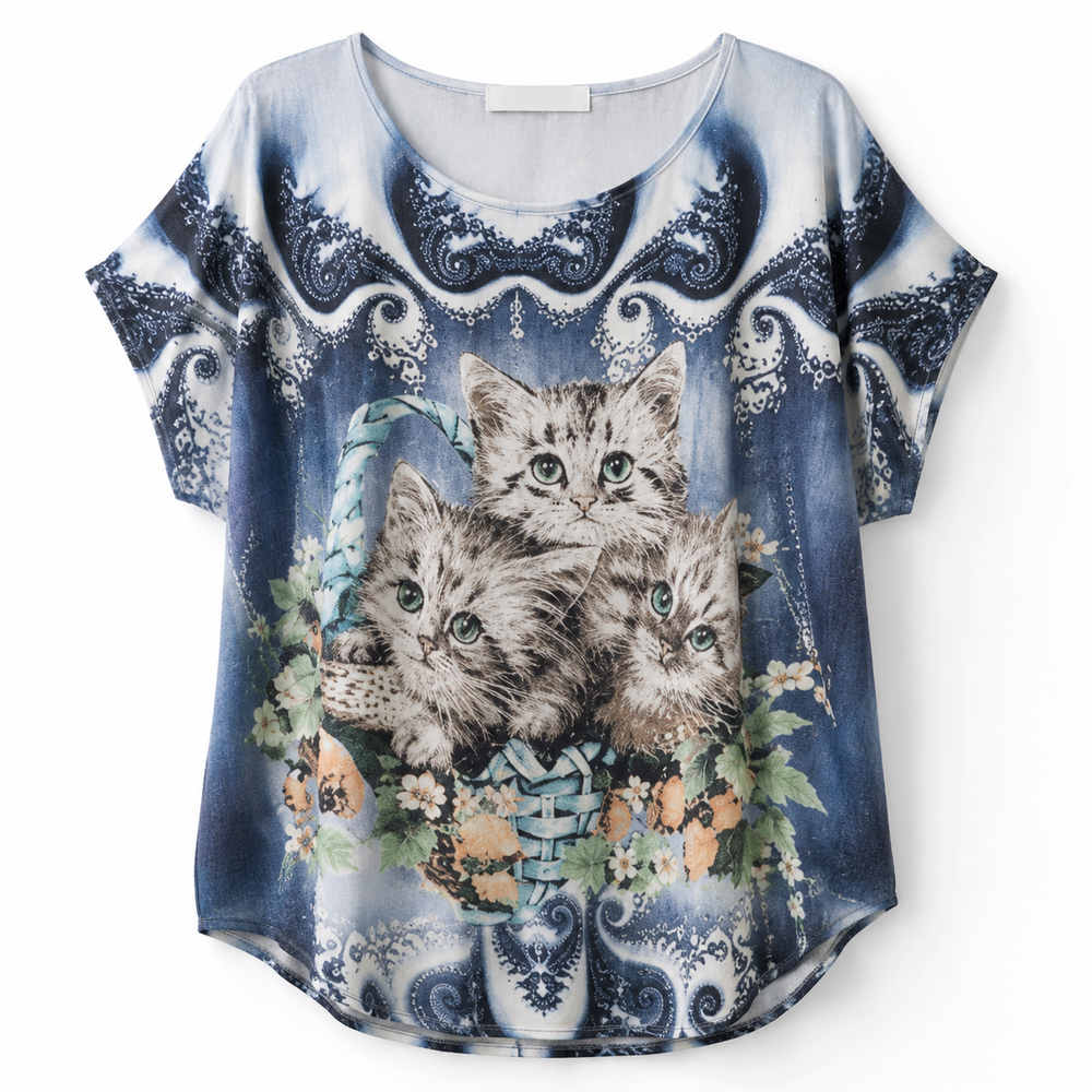 Imagine Kitten Floral Art Tunic Top