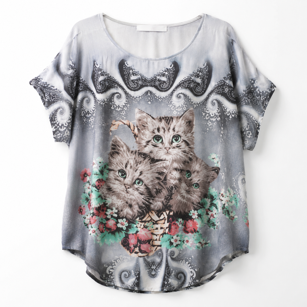 Imagine Kitten Floral Art Tunic Top