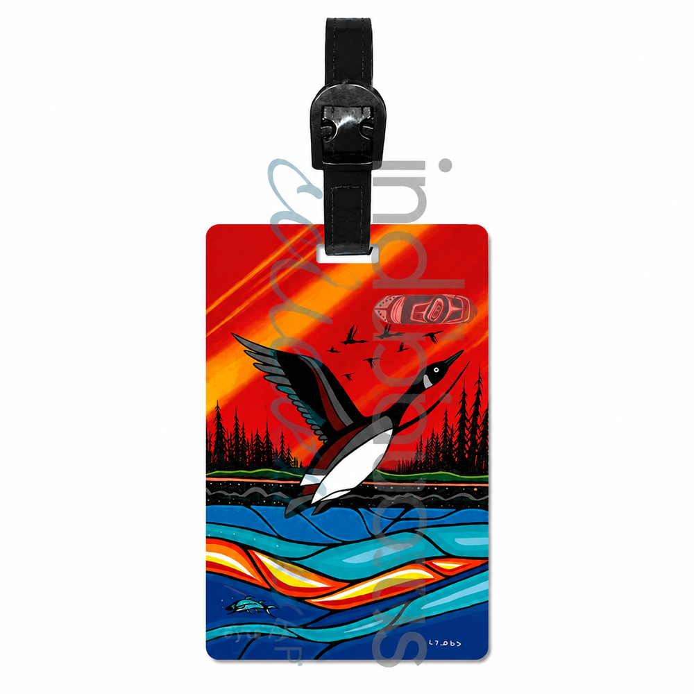 Indigenous Luggage Tag Canadian Geese in Flight