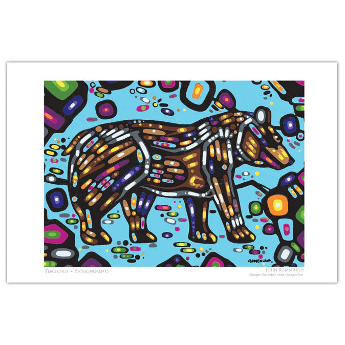 Colorful abstract art print of a horse on a blue background