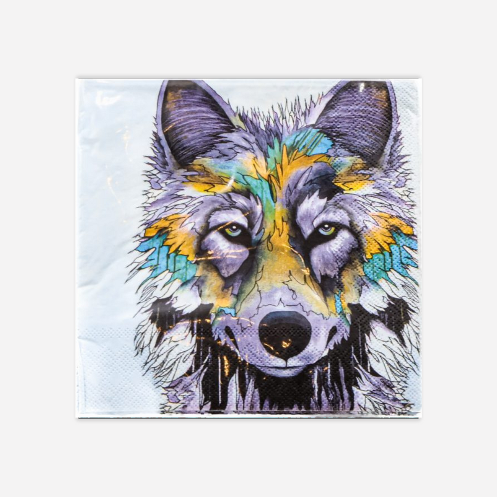 Colorful wolf illustration on a white background