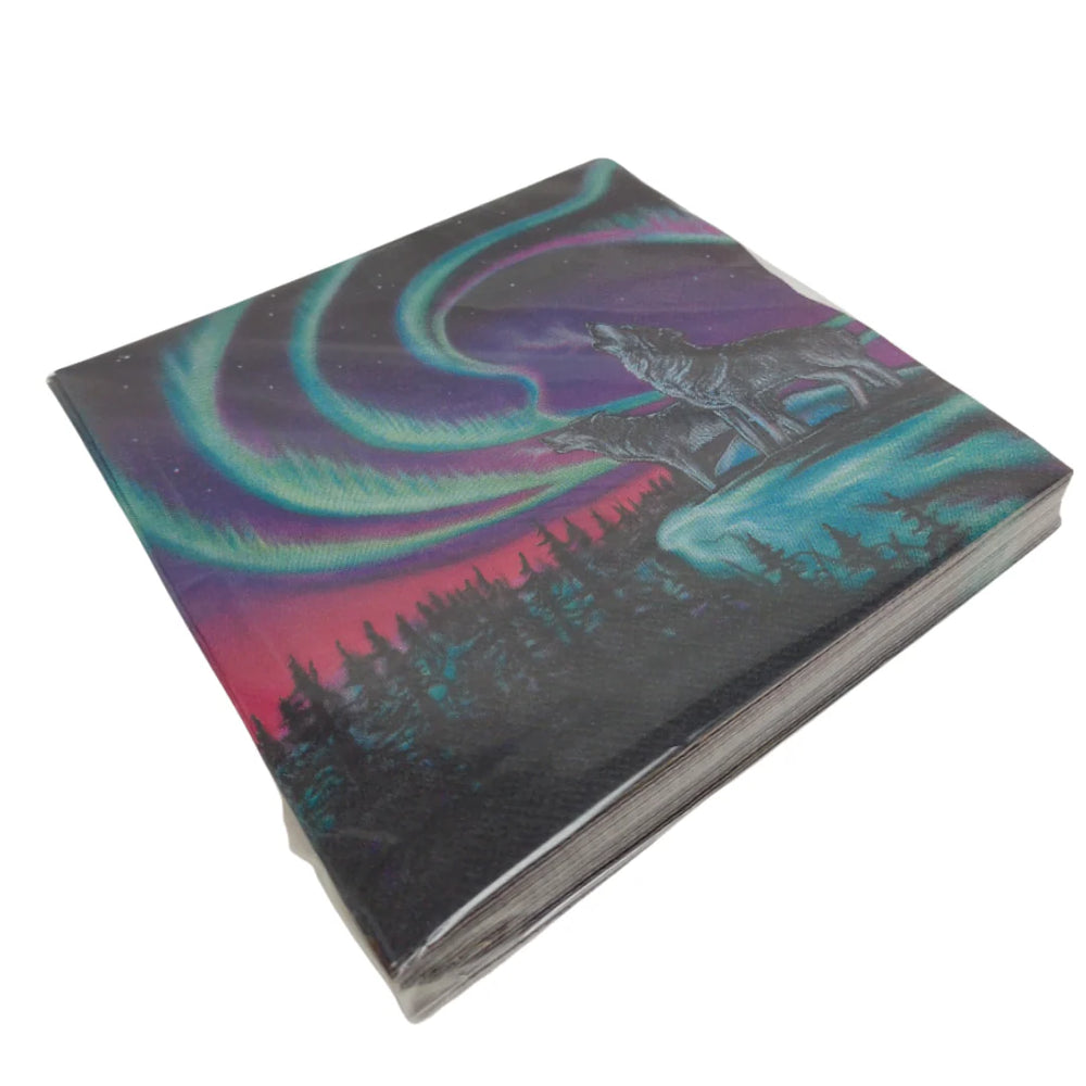 Notebook with a design of the Northern Lights on a white background