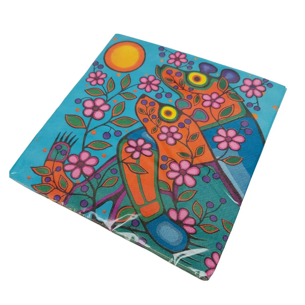 Colorful ceramic tile with abstract design of a cat and flowers on a blue background