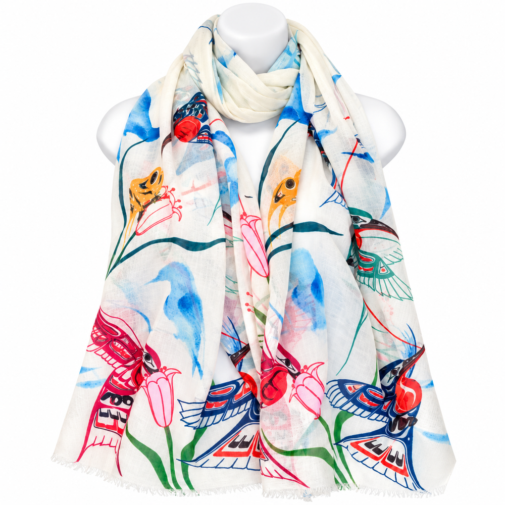 Indigenous Art Scarf - Garden of Hummingbirds