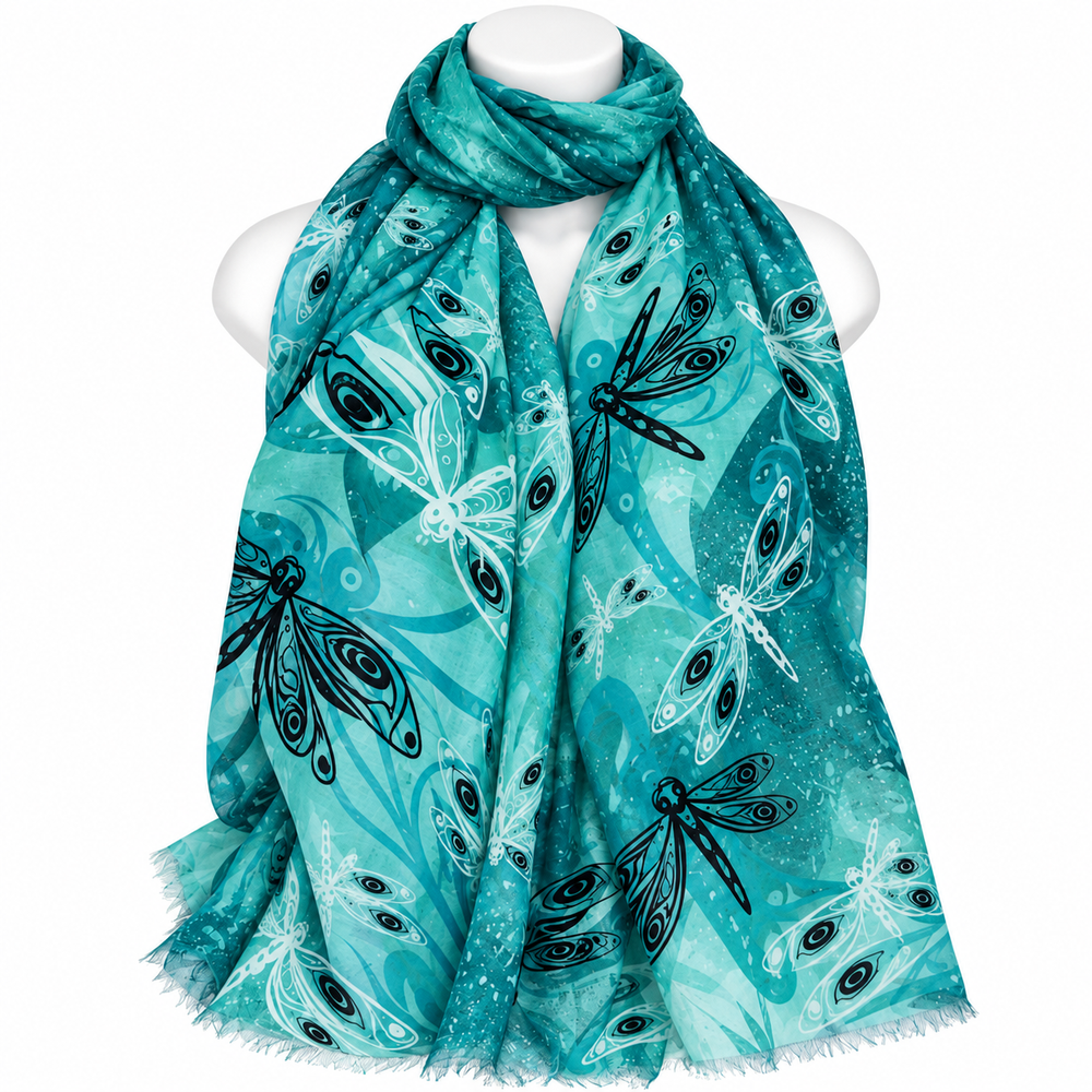 Indigenous Art Scarf Angels Surround Dragonflies