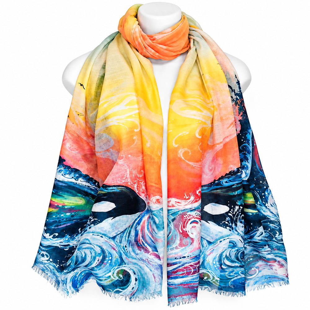 Indigenous Art Scarf - Killer Whale Sunset
