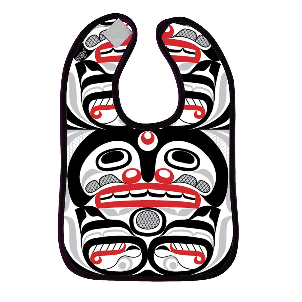 Car seat cover with Native American design featuring black, white, and red colors on a white background.