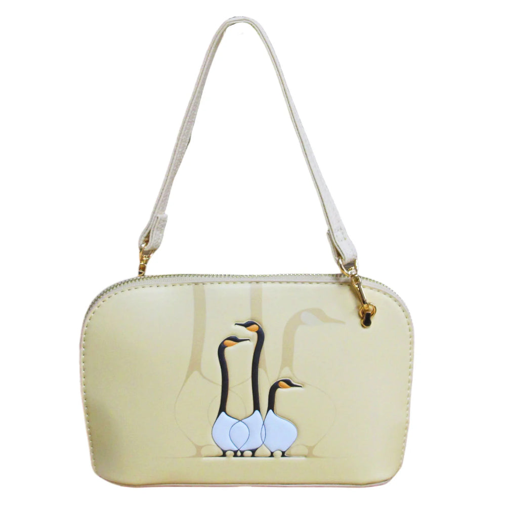Handbag with goose design on a white background