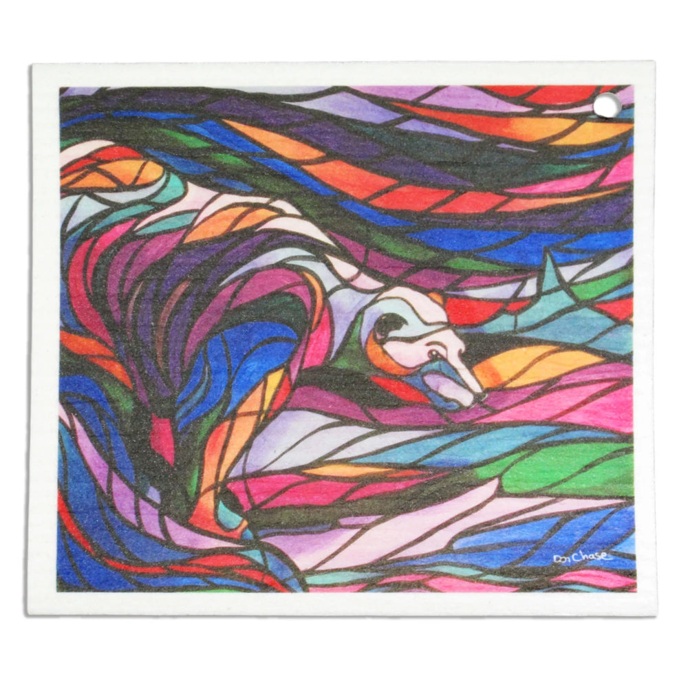 Colorful abstract design of a swan on a white background