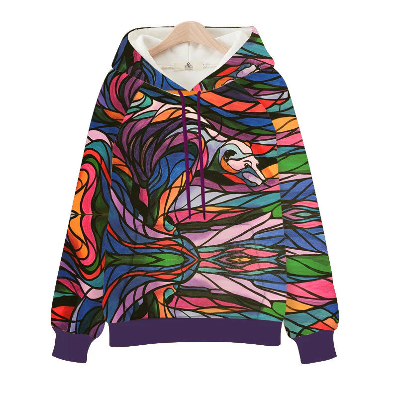 Colorful hoodie with abstract design on a white background