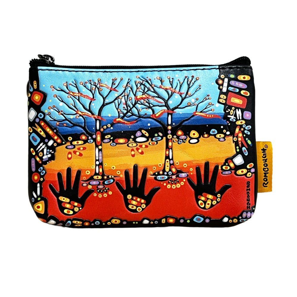 Colorful pouch with artistic design of trees and hands, featuring the brand 'KOKO' on a white background.