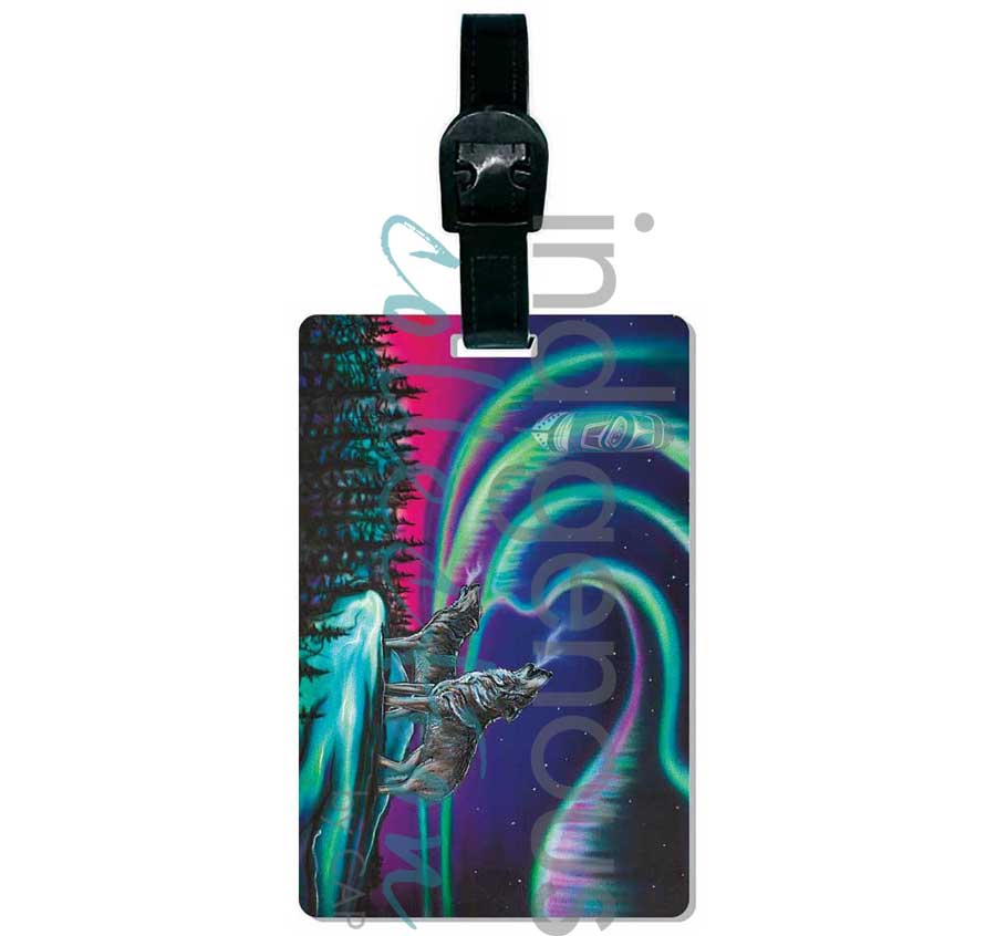 Indigenous Luggage Tag Sky Dance Wolf Song