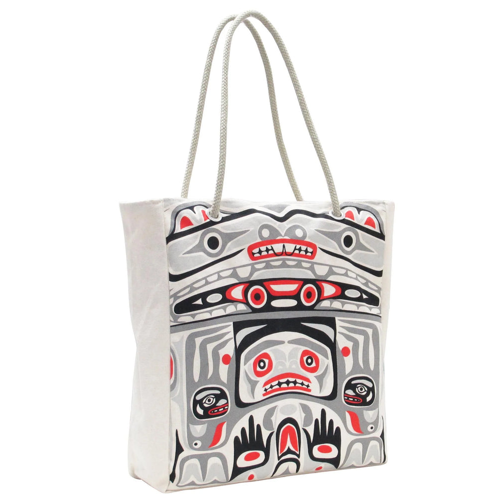 Tote bag with Native American design on a white background