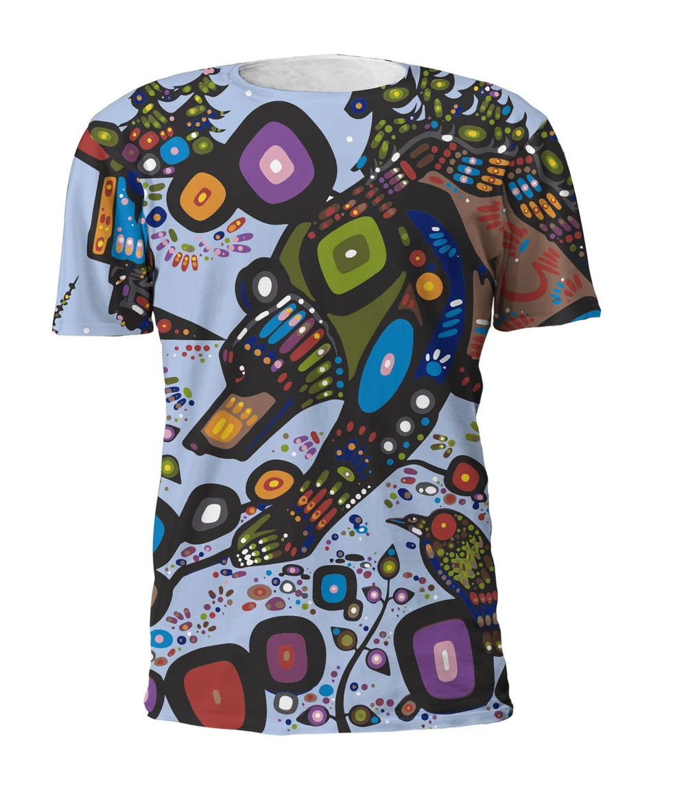 Colorful abstract design t-shirt on a white background