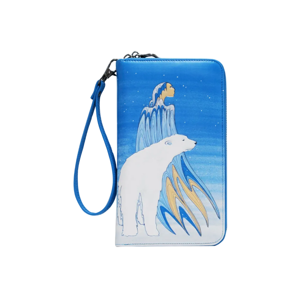 Phone case with polar bear and waterfall design on a white background