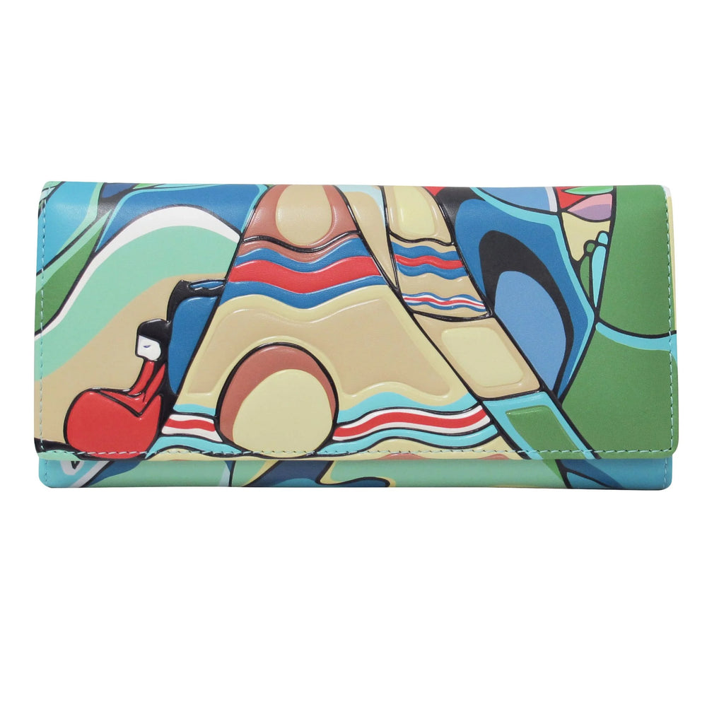 Colorful wallet with abstract design on a white background