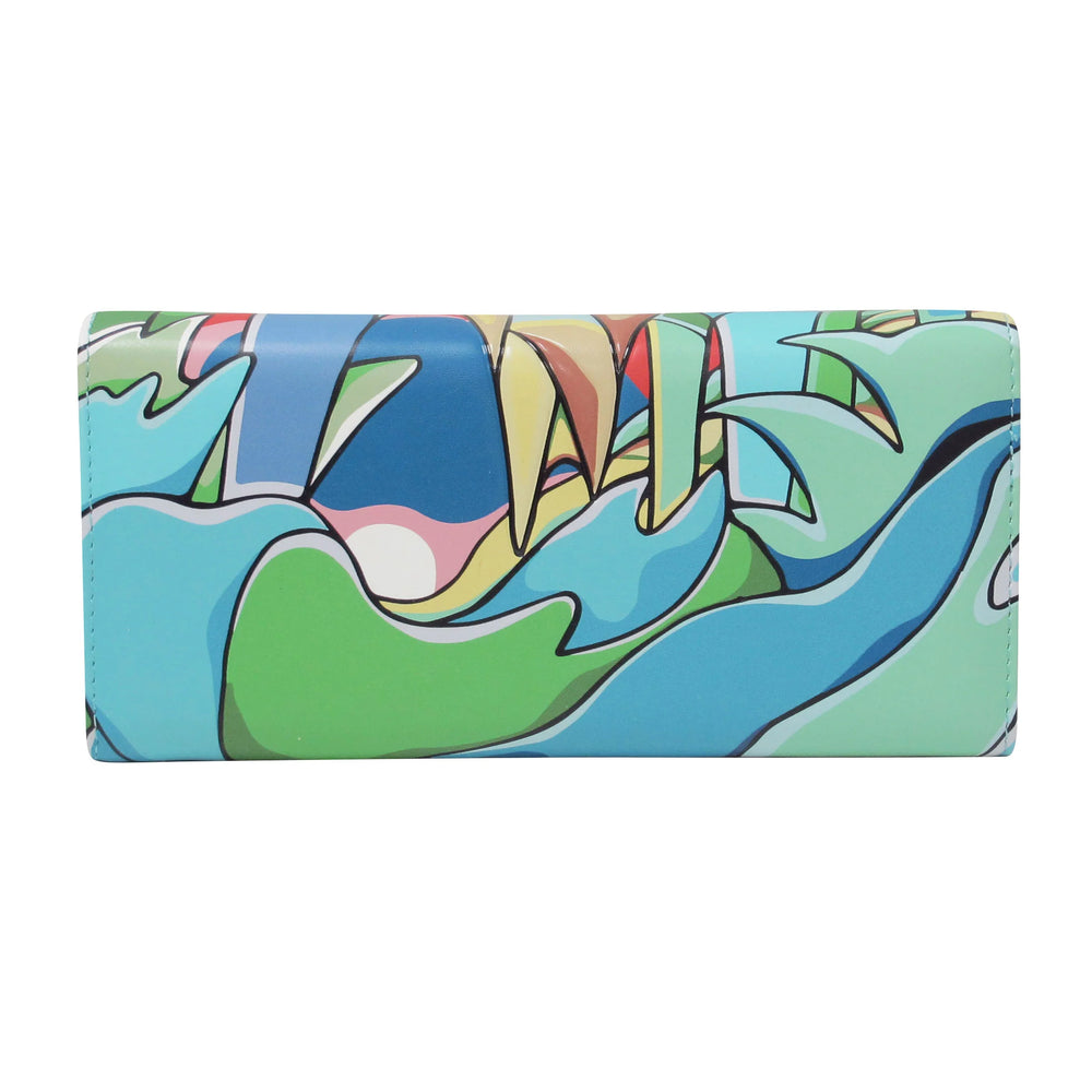 Colorful wallet with wave design on a white background