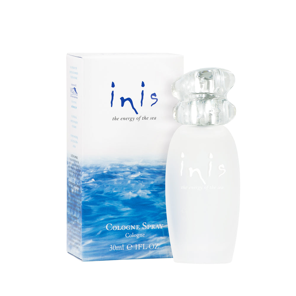 Perfume bottle and packaging of 'inis' with ocean design 