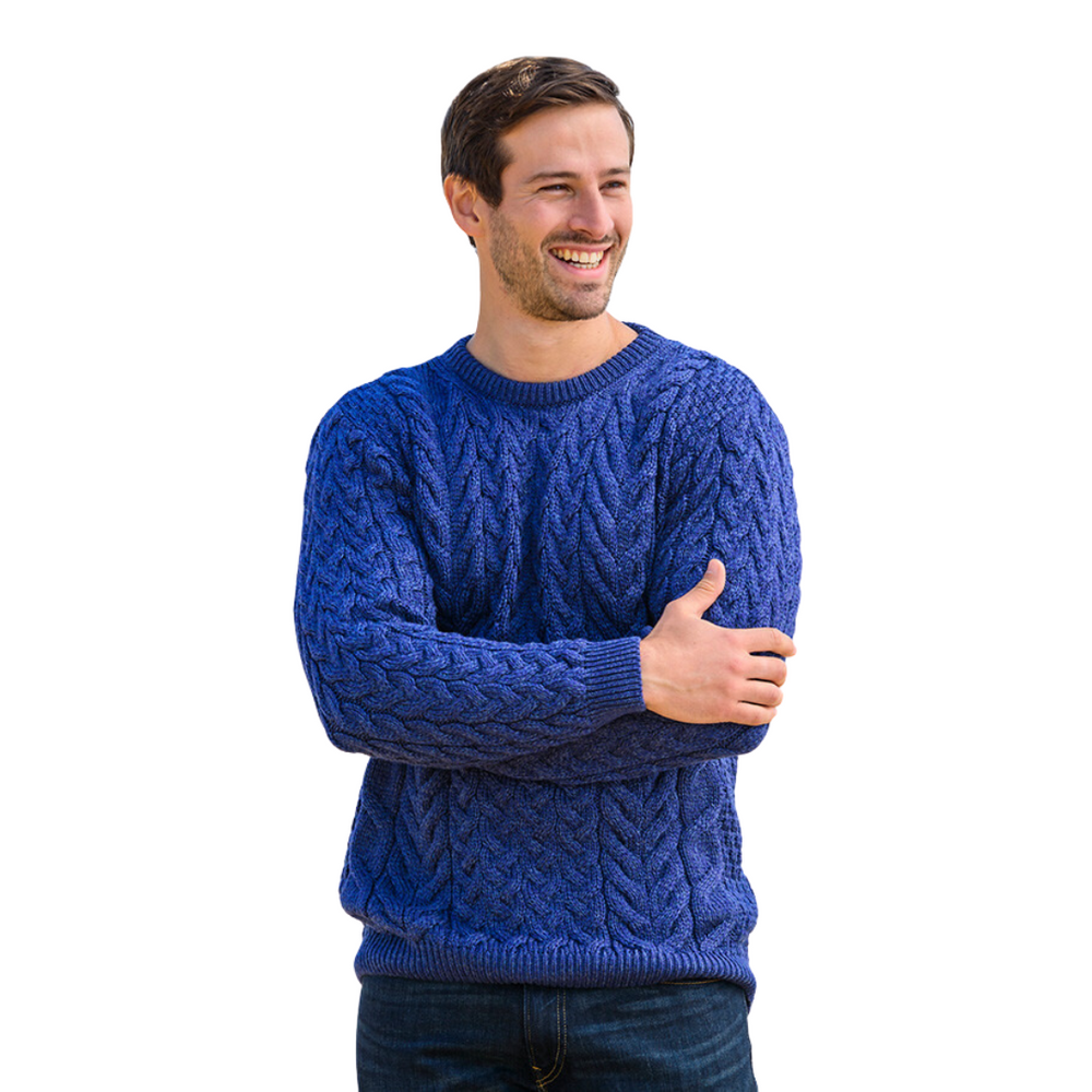 Aran Wool Super Soft  Crew Pullover Sweater Blue (B689 576)