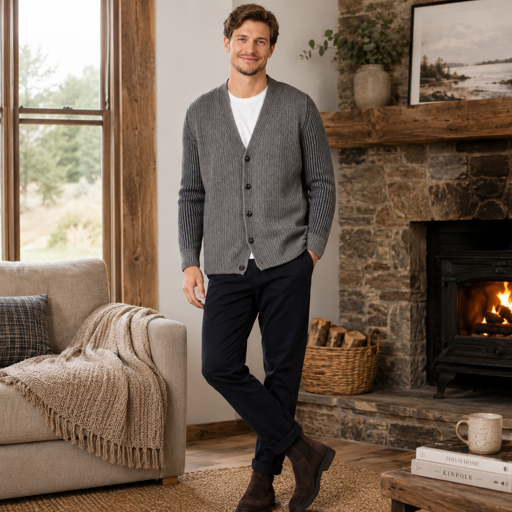 Irelands Eye Men's Pinstripe Wool & Cotton Cardigan (A955)
