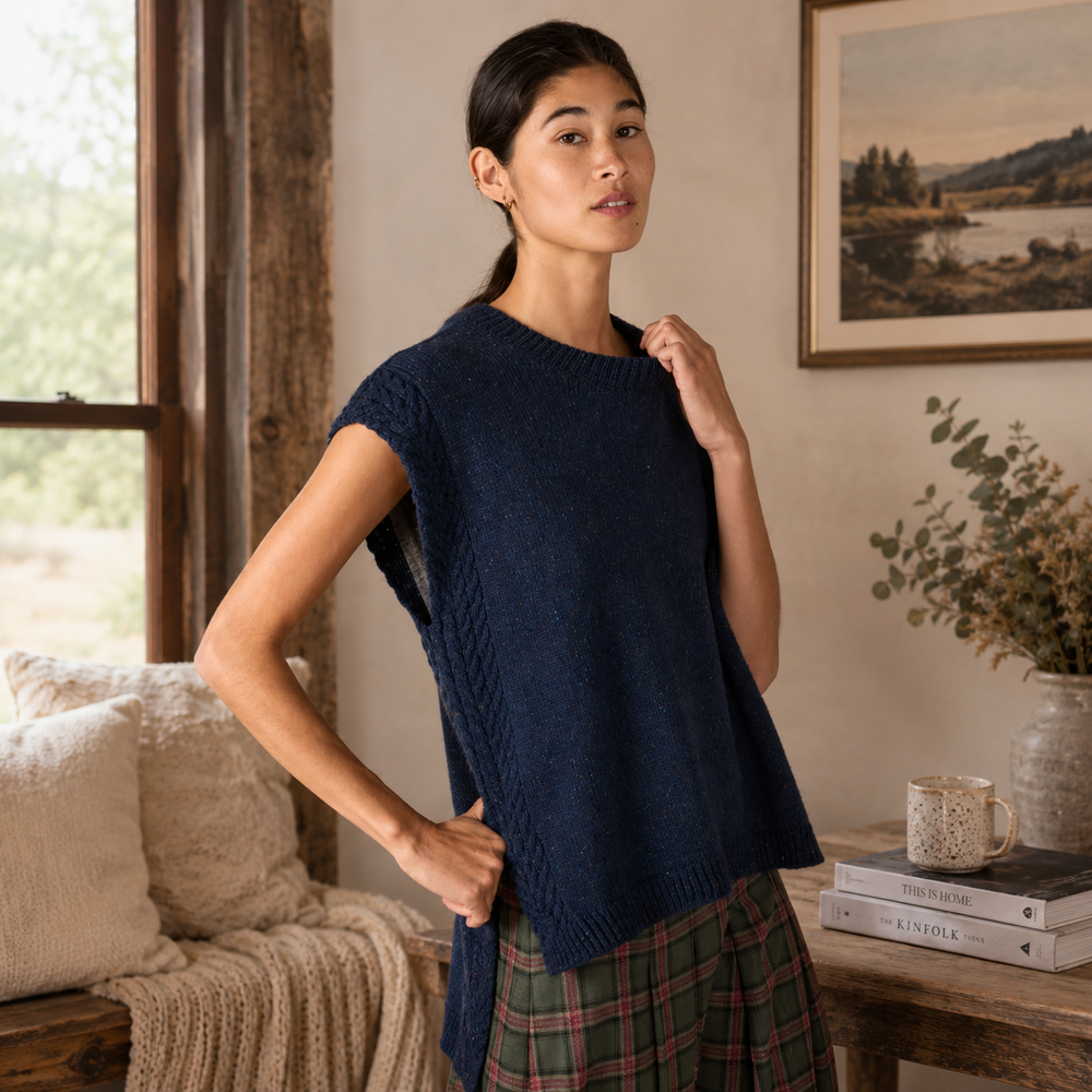 Irelands Eye Orla Cable Vest - Rich Navy (C317)