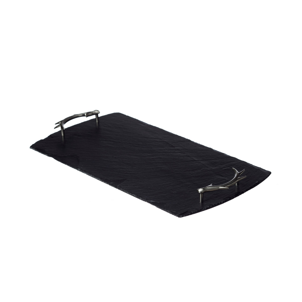 Scottish Made Slate Serving Tray with Antler Handles Large