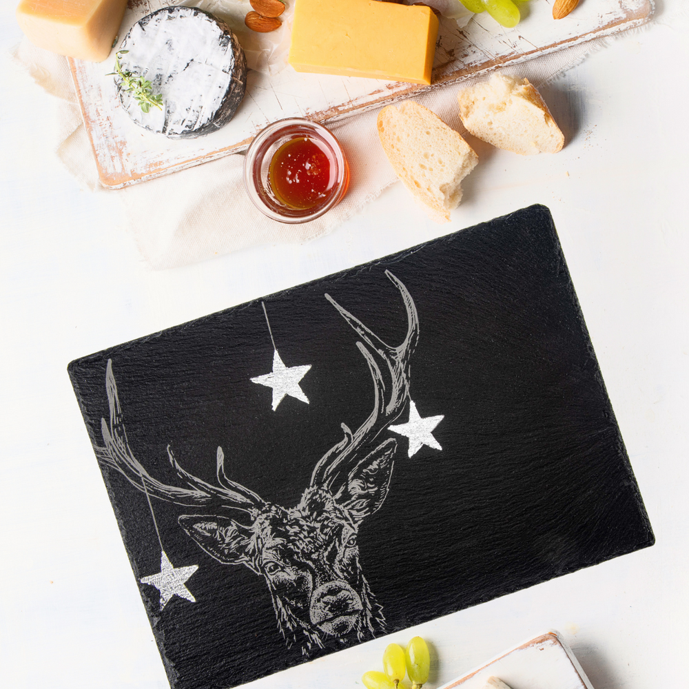 Scottish Made Engraved Slate Holiday Stag Cheeseboard