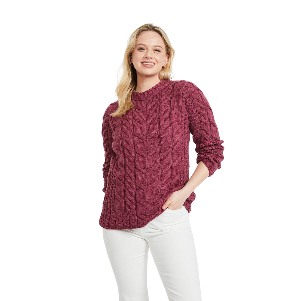 Aran Wool Super Soft Raglan Pullover Sweater Raspberry (B951 432)