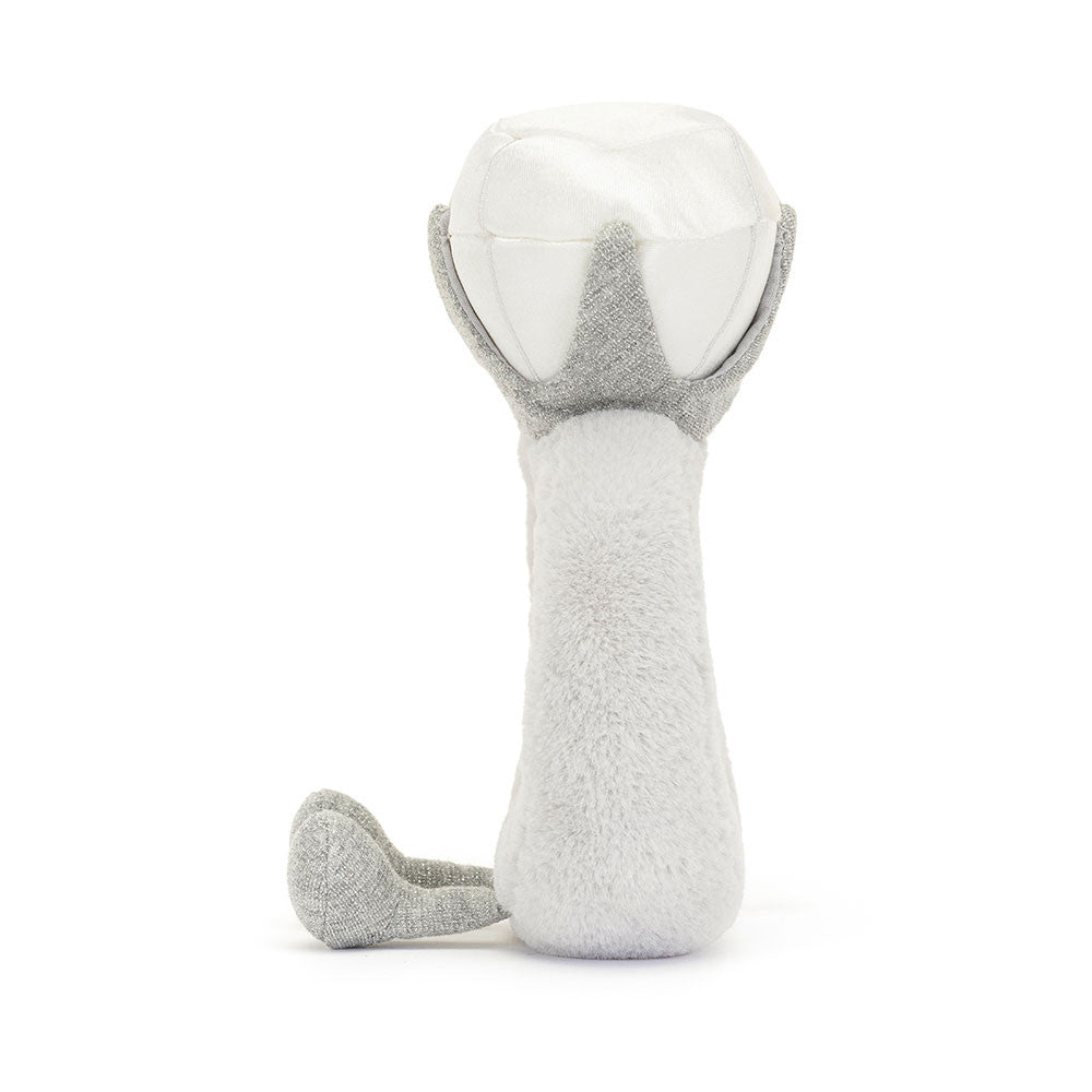 Gray and white plush rattle on a white background