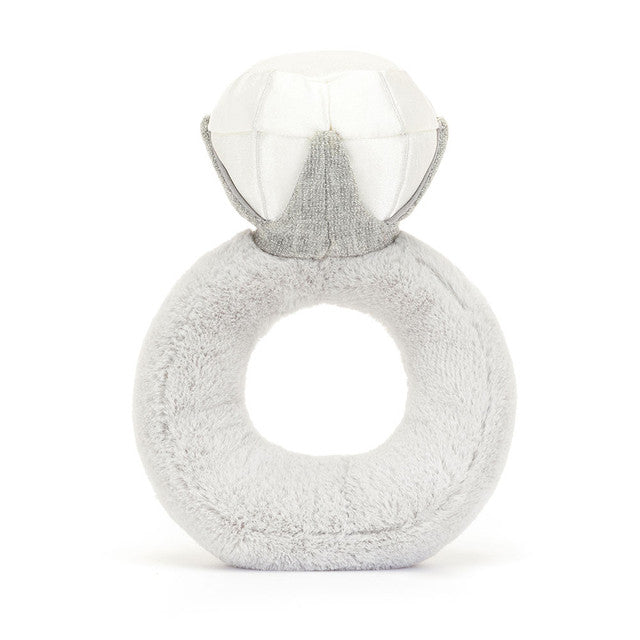 Gray textured ring with a transparent sphere on a white background