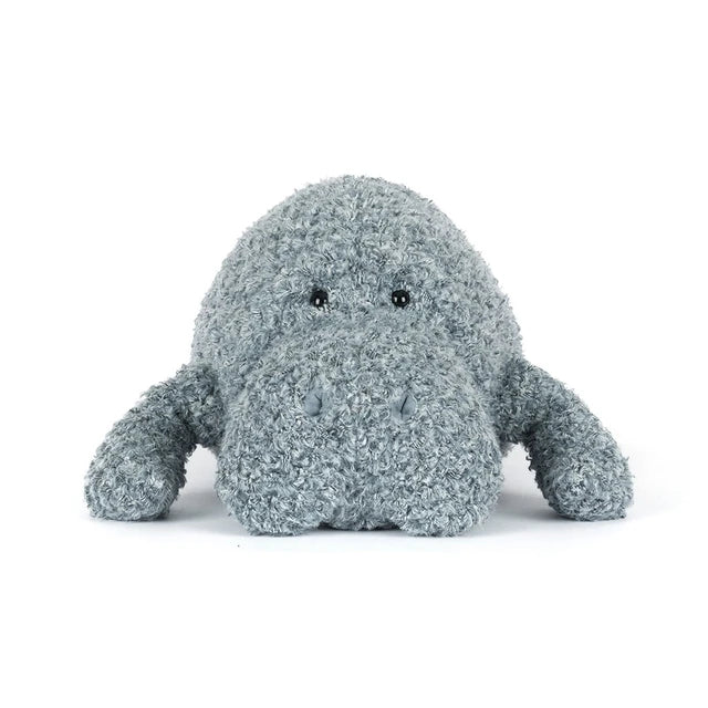 Plush toy with a textured gray surface on a white background