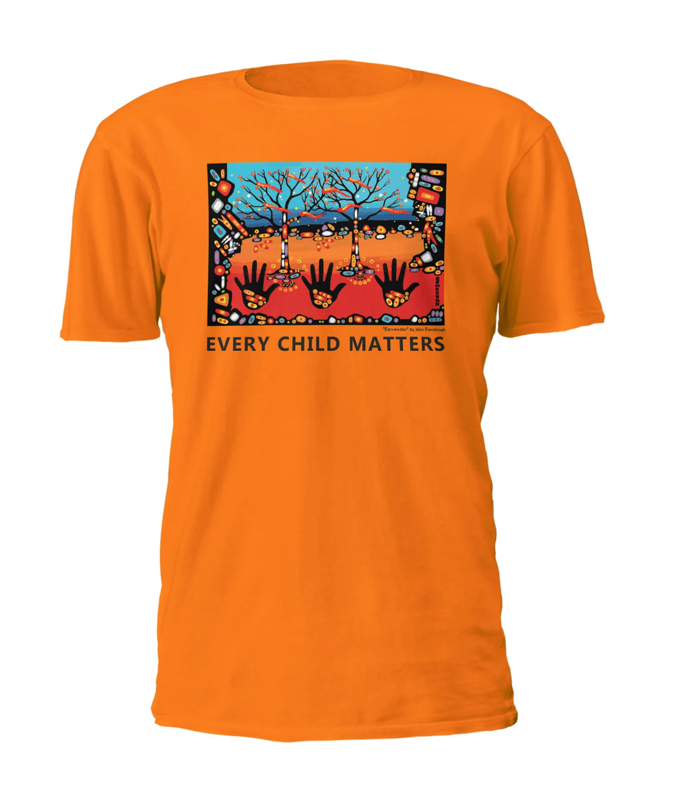 Orange t-shirt with a graphic and 'Every Child Matters' 