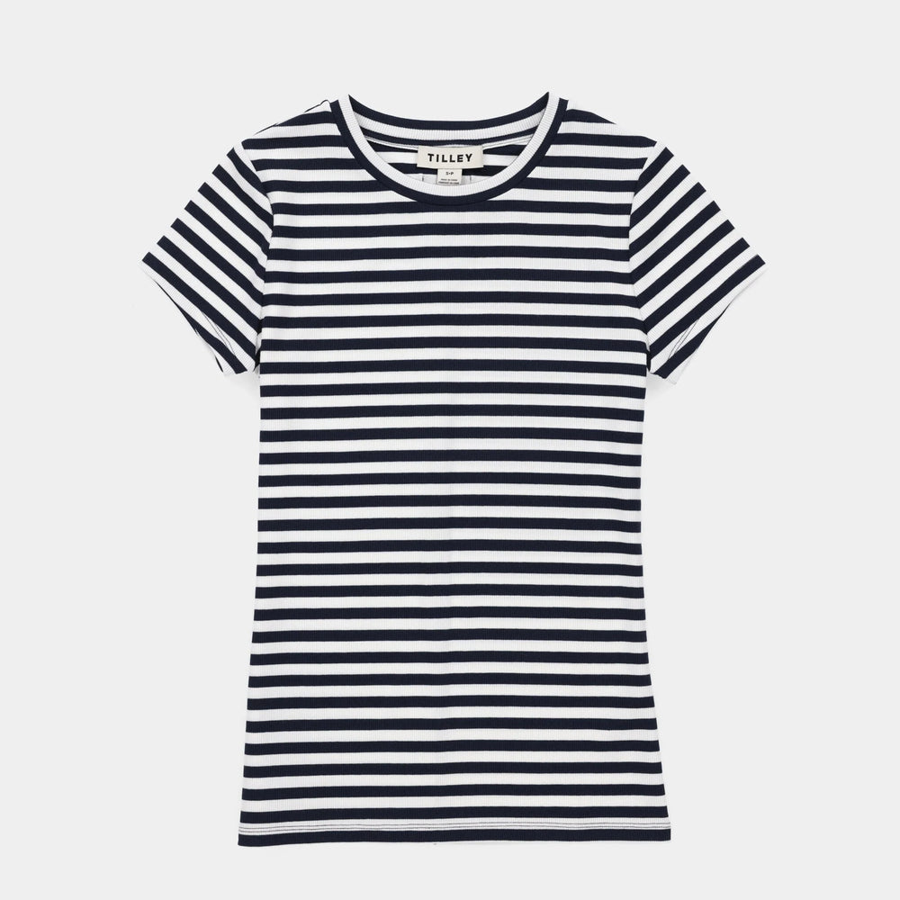 Tilley Short Sleeve Rib Tee Navy/White Stripe