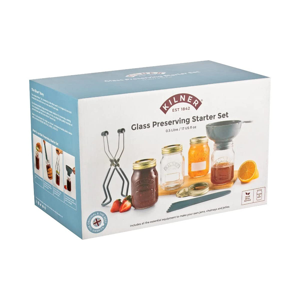 Kilner glass preserving starter set packaging on a white background