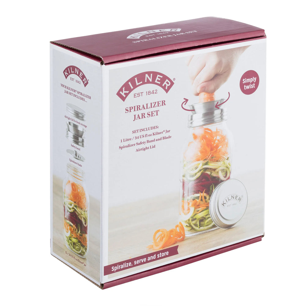 Kilner spiralizer jar set packaging on a white background