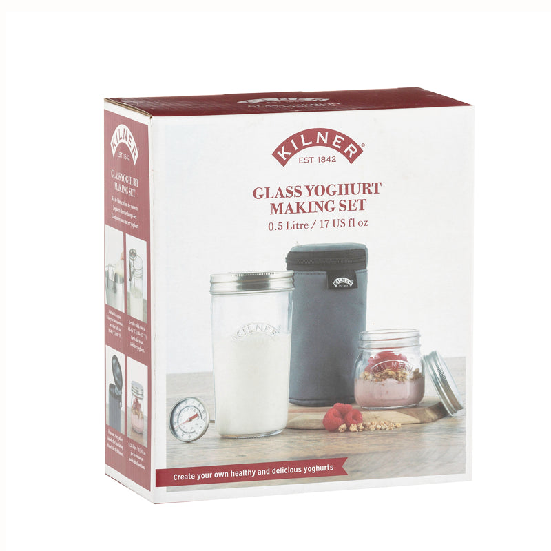 Kilner glass yoghurt making set packaging on a white background
