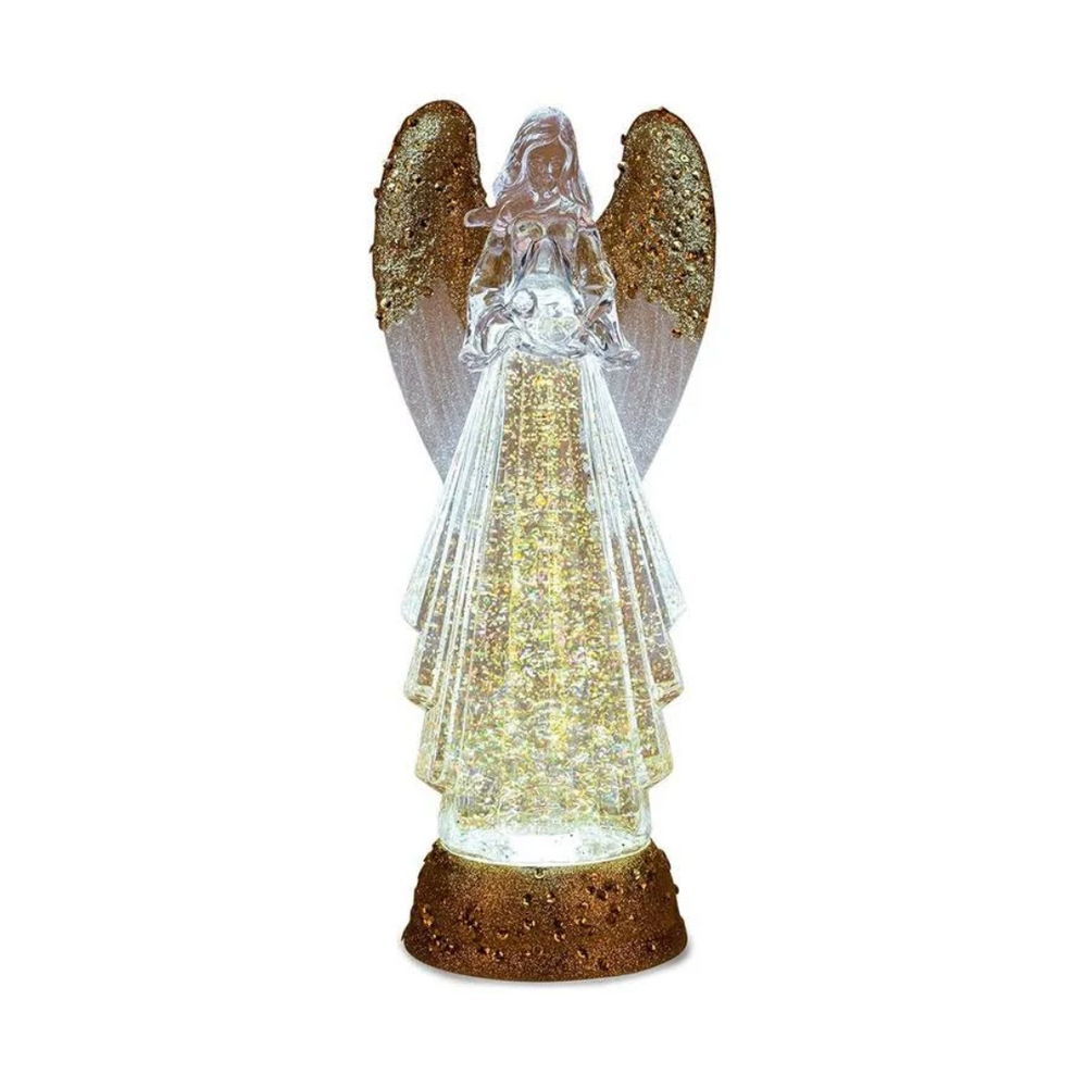 Roman Lighted Swirl Gold Angel Holding Bird w USB Cable 12.7"