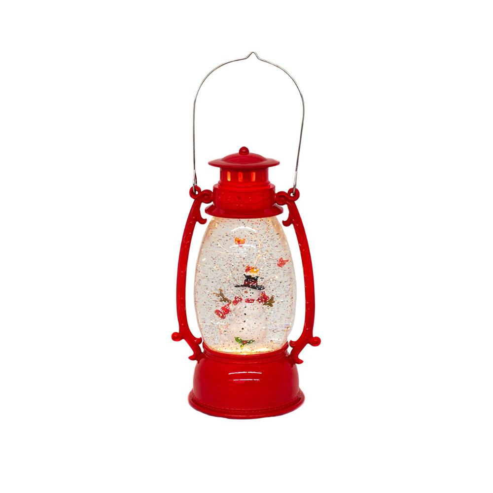 Swirl Lantern - Snowman & Cardinal Scene