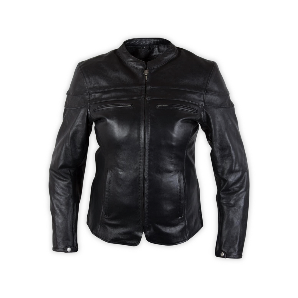 Ladies Black Premium Leather Motorcycle Rider Jacket (L-72)